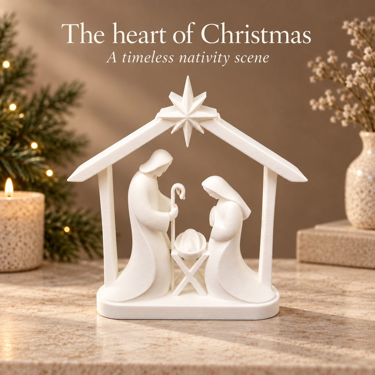 Bethlehem Star Nativity – Minimalist White Holy Family Scene