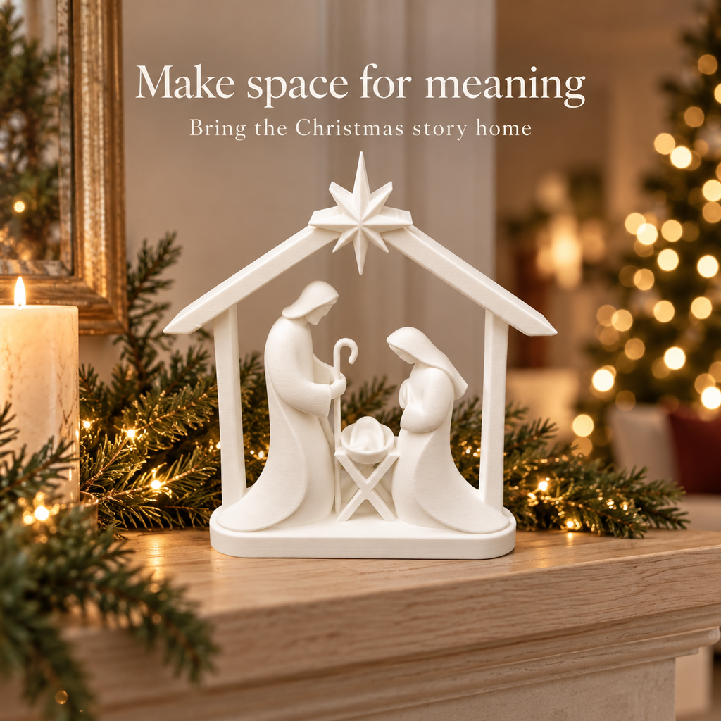 Bethlehem Star Nativity – Minimalist White Holy Family Scene