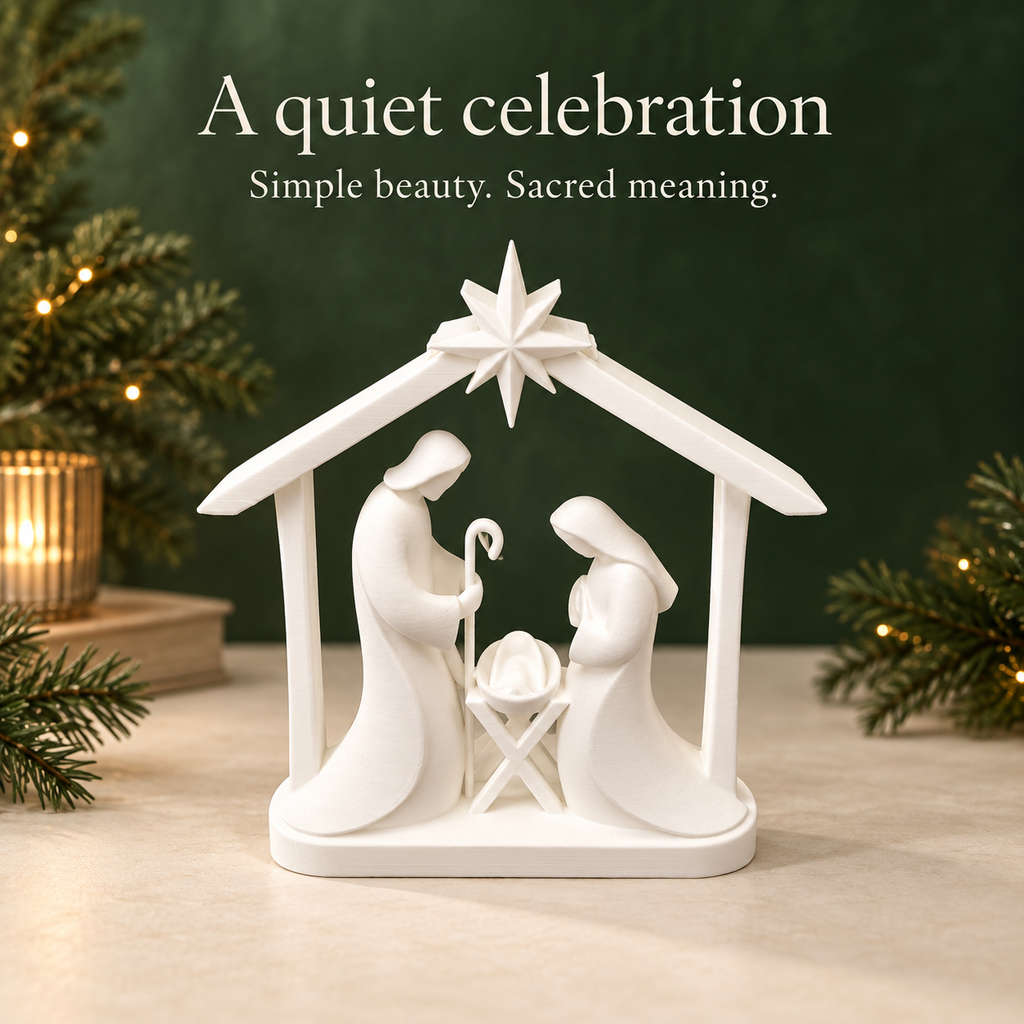 Bethlehem Star Nativity – Minimalist White Holy Family Scene