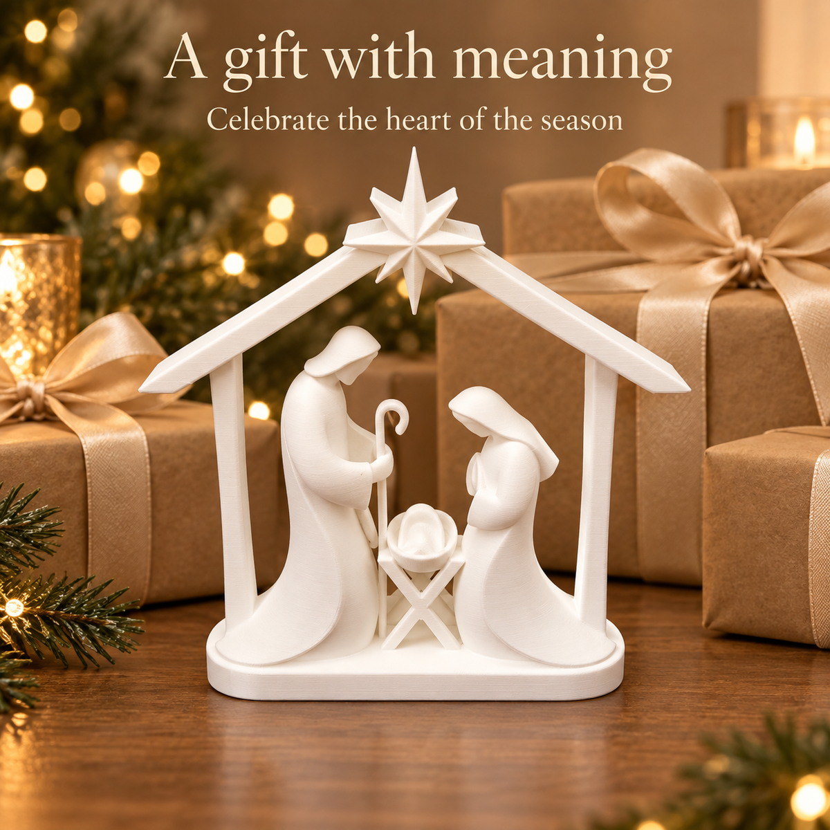 Bethlehem Star Nativity – Minimalist White Holy Family Scene