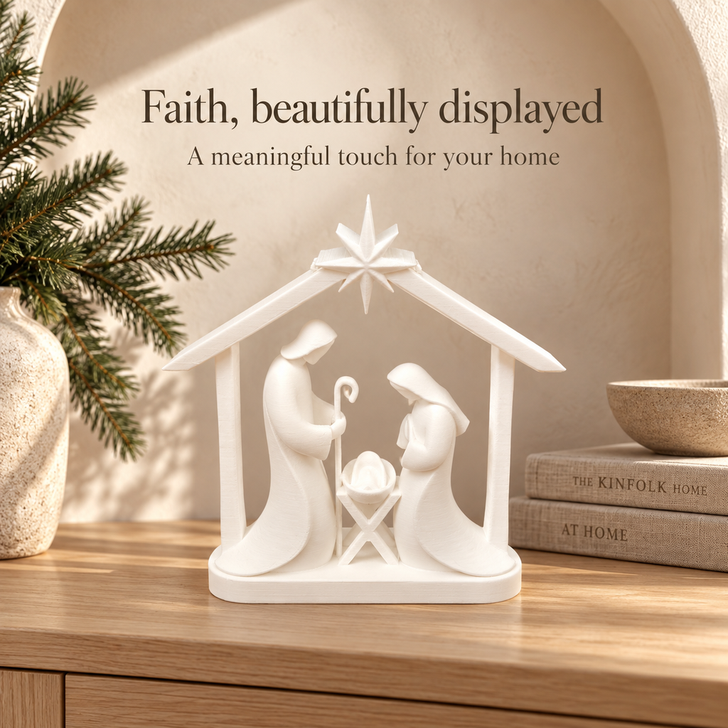 Bethlehem Star Nativity – Minimalist White Holy Family Scene