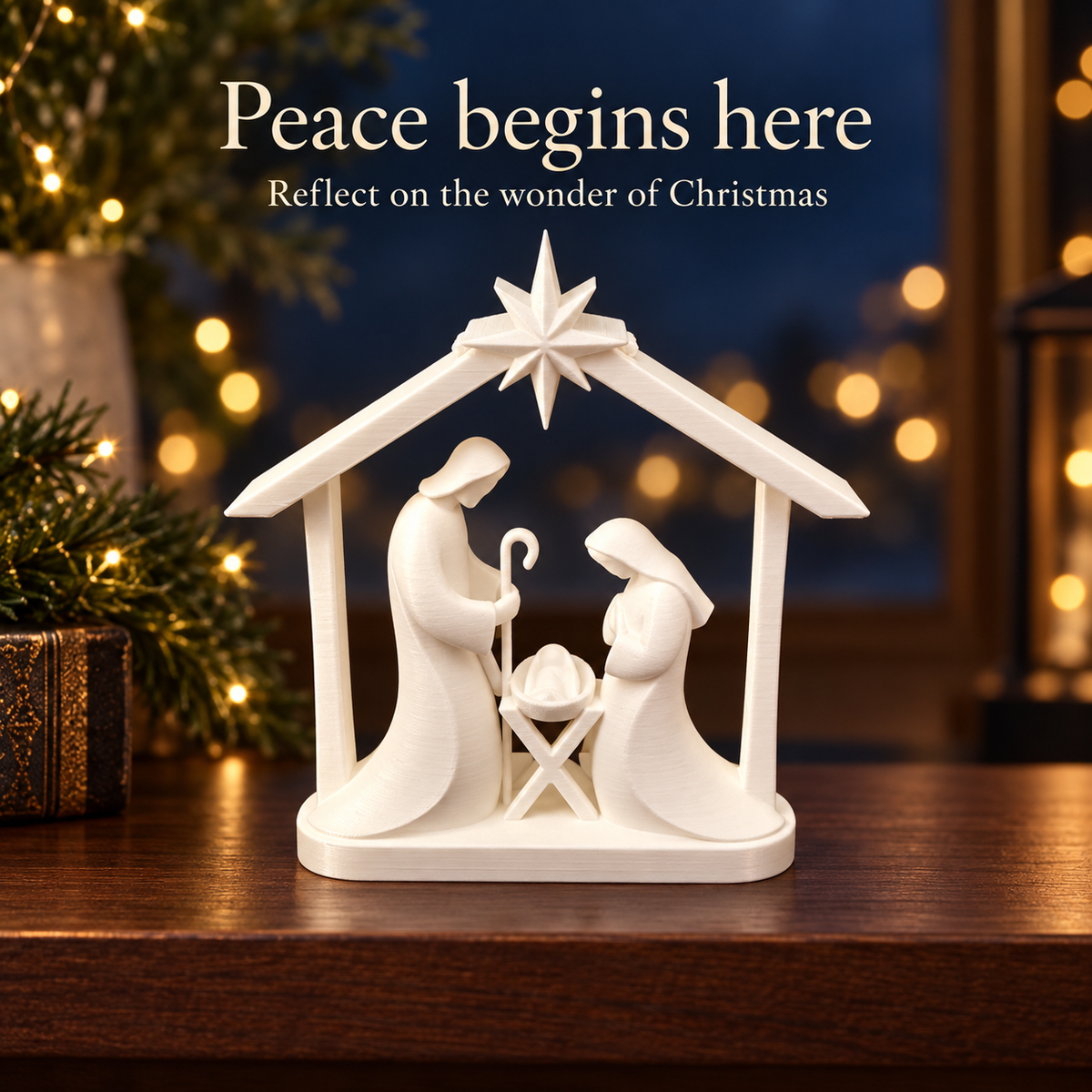 Bethlehem Star Nativity – Minimalist White Holy Family Scene