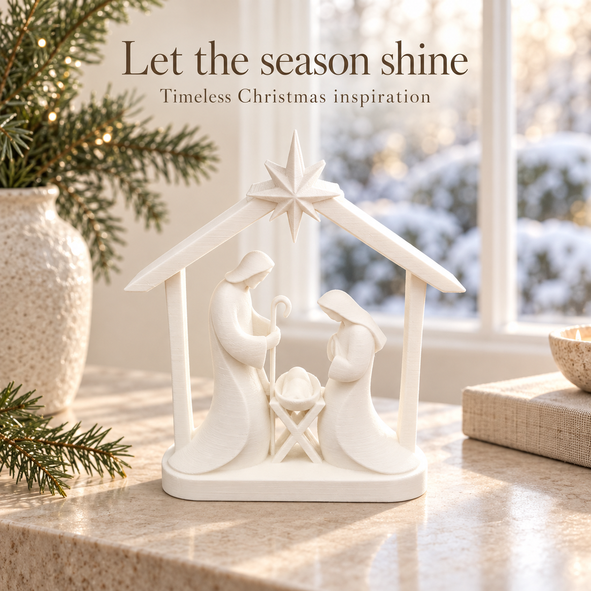 Bethlehem Star Nativity – Minimalist White Holy Family Scene