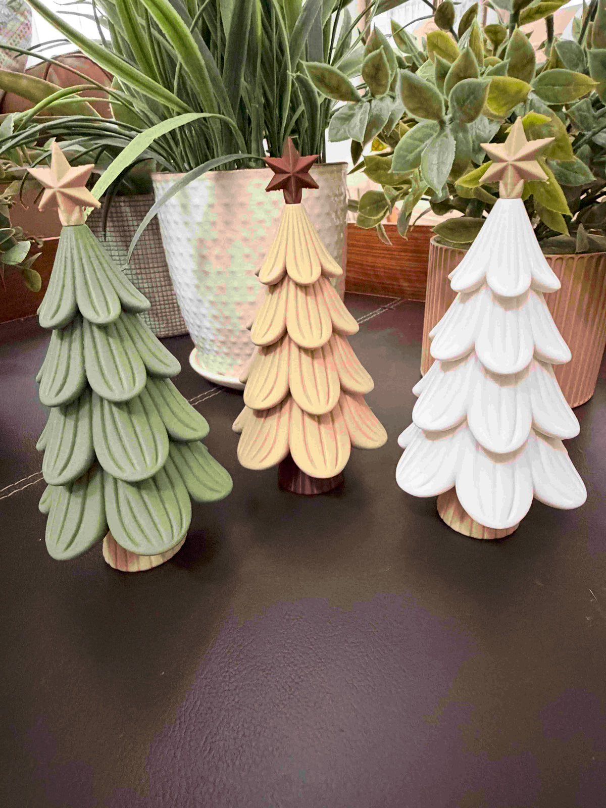 Set of 3 Petal Pine Trees on a table