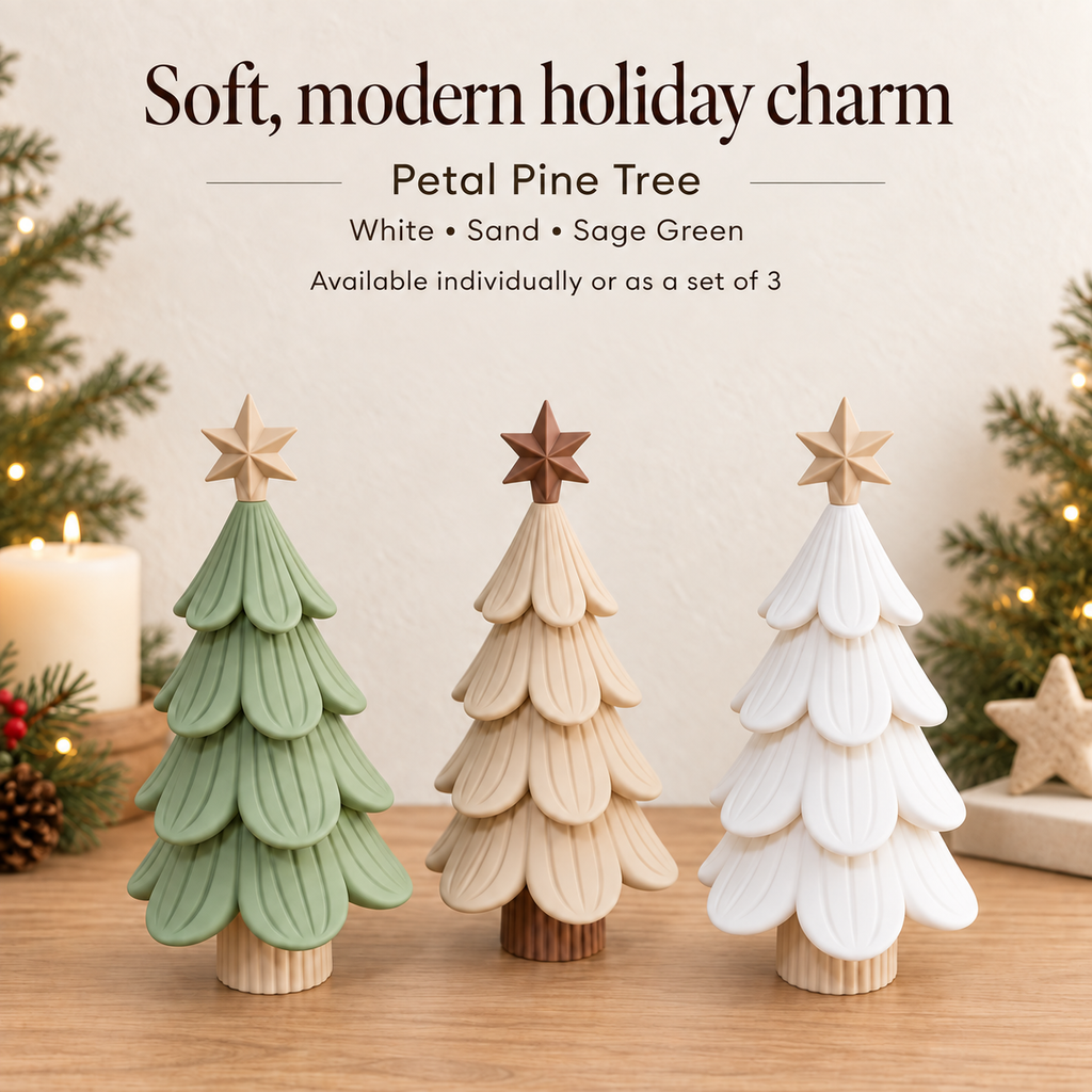 Three Petal Pine Trees, soft modern holiday decor
