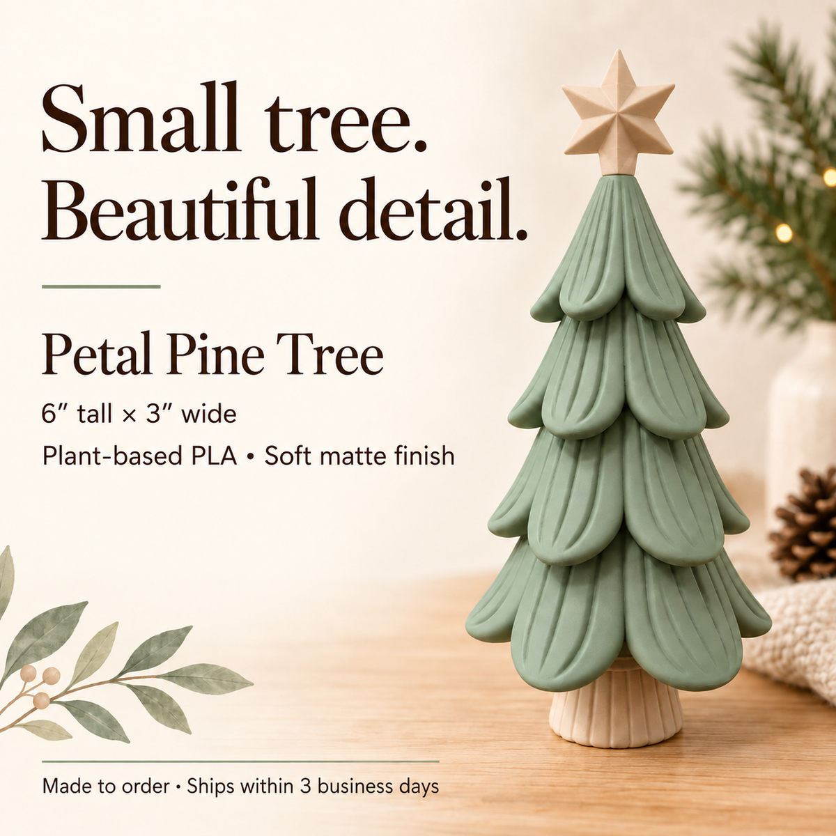 Sage Green Petal Pine Tree showing layered petal detail
