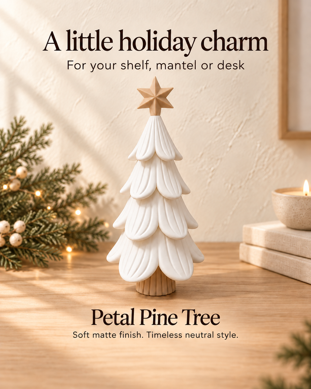 White Petal Pine Tree mini Christmas tree decor