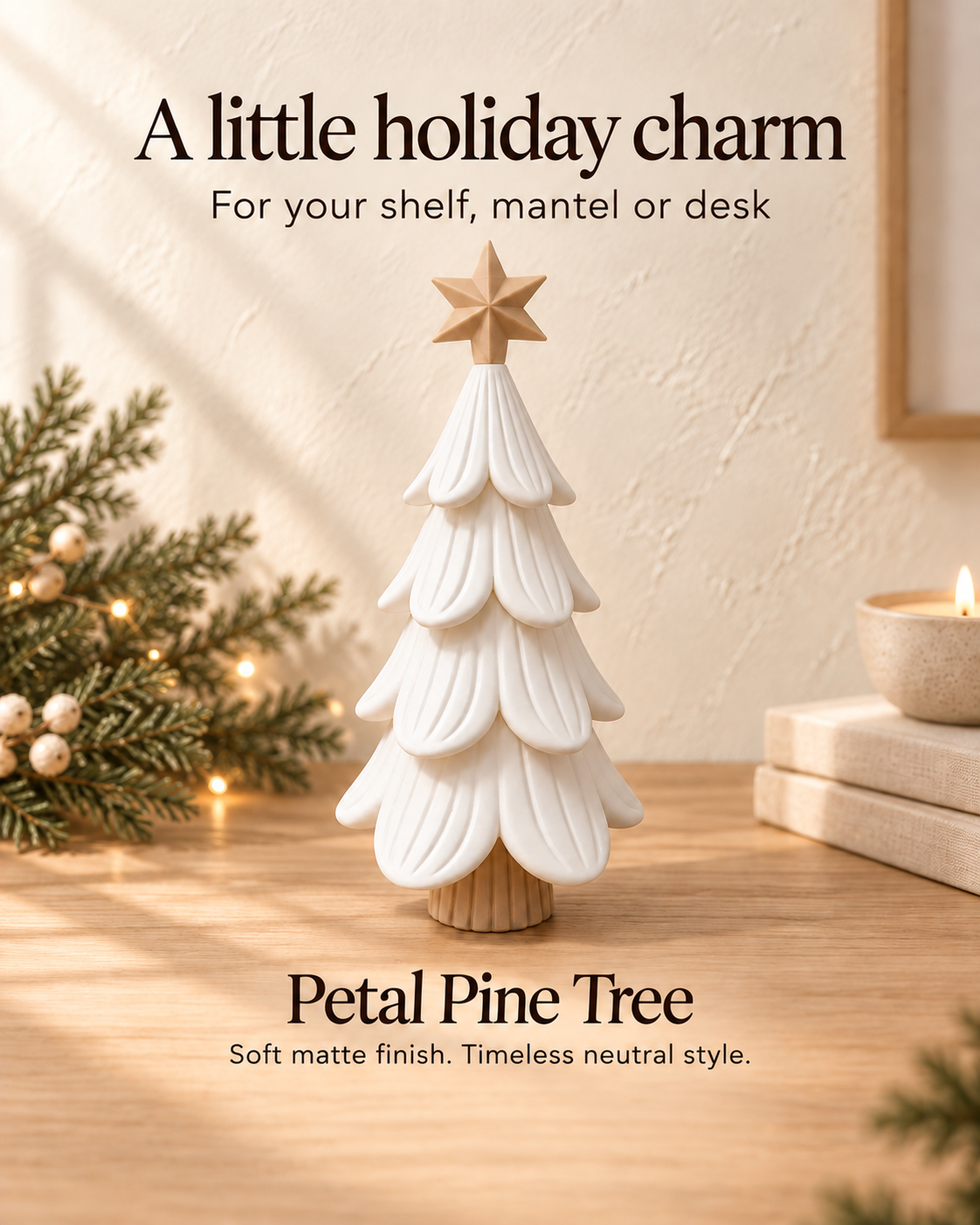 White Petal Pine Tree mini Christmas tree decor